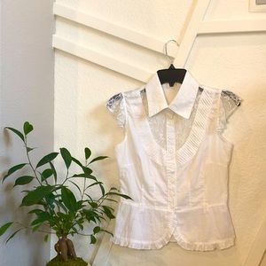 Short-Sleeve Button-up Blouse with Lace